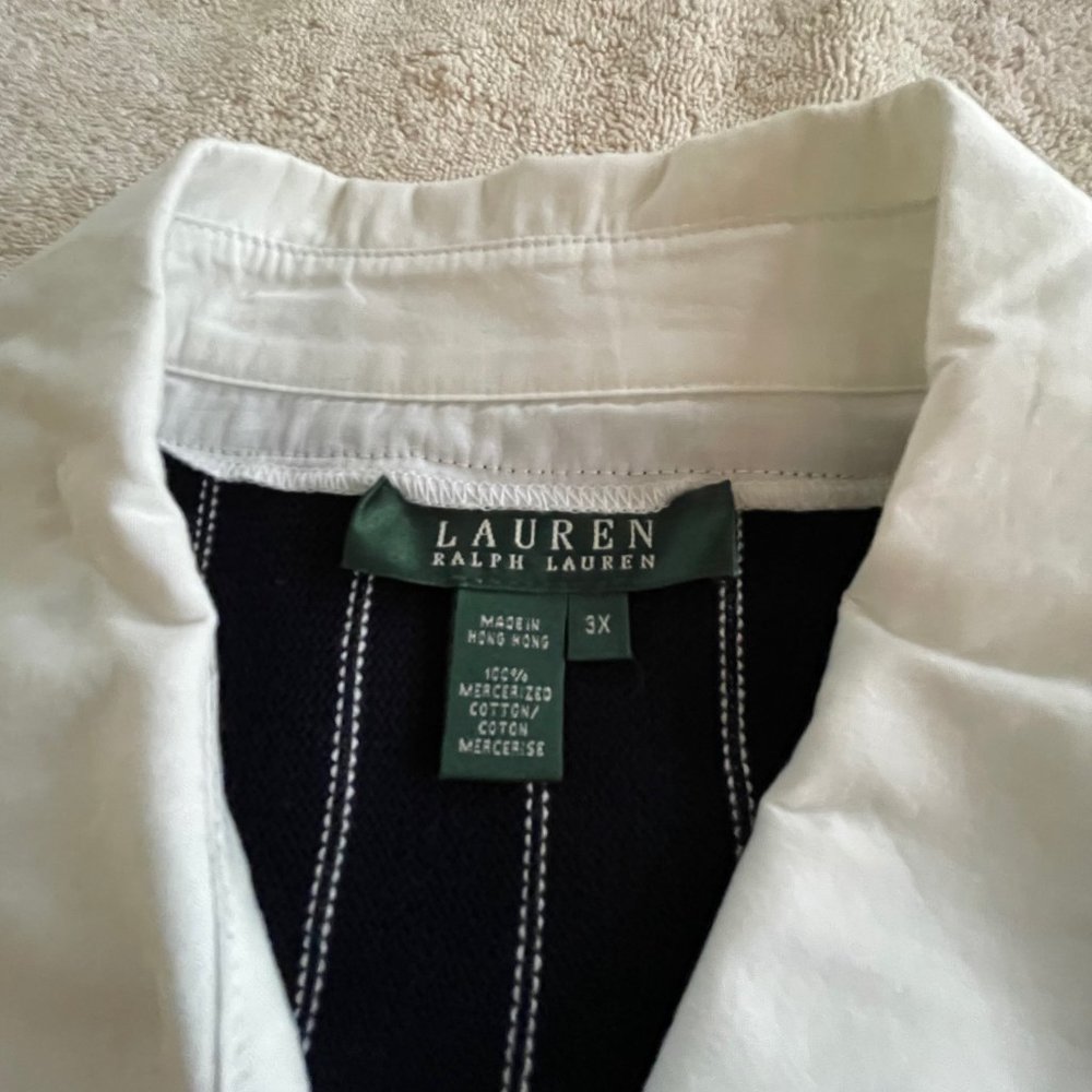 Lauren Ralph Lauren Blue and White Stripe Knit Sweater - Picture 2 of 2